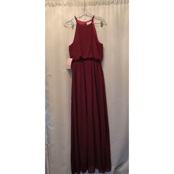 BHLDN Alana Maxi Dress Gown by Donna Morgan Chiffon Black Cherry Small - Picture 5 of 12